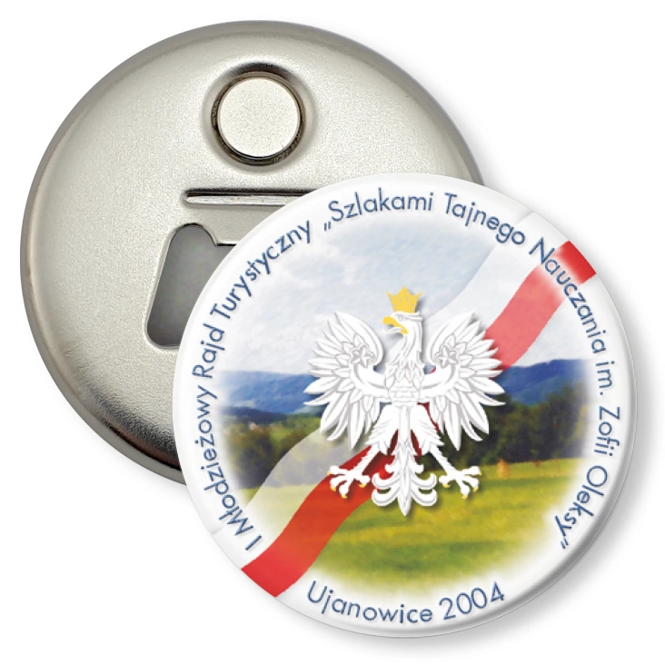 przypinka otwieracz-magnes Szlakami Tajnego Nauczania im. Zofii Oleksy