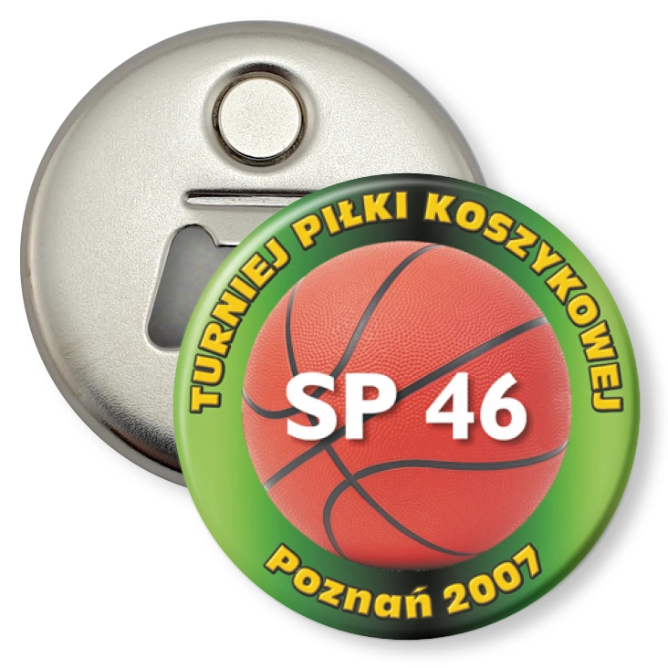 przypinka otwieracz-magnes Turniej Piłki Koszykowej w SP 46