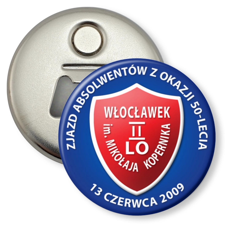 przypinka otwieracz-magnes Włocławek II LO