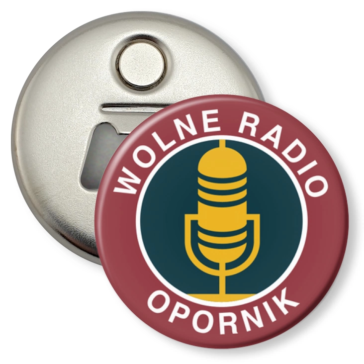 przypinka otwieracz-magnes Wolne Radio Opornik