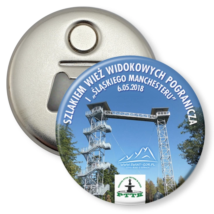 przypinka otwieracz-magnes Wycieczka kolejką wąskotorową