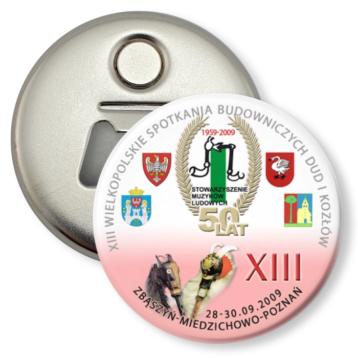 przypinka otwieracz-magnes XIII IWielkopolskie Spotkania Budowniczych Dud i Kozłów