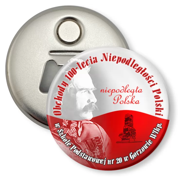 przypinka otwieracz-magnes 100 lat Niepodległości w SP nr 20 w Gorzowie Wielkopolskim