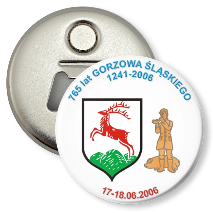 przypinka otwieracz-magnes 765 lat Gorzowa Śląskiego