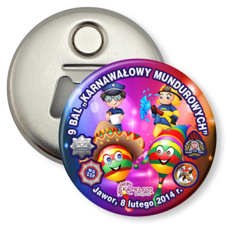 przypinka otwieracz-magnes 9 Bal Karnawałowy mundurowych