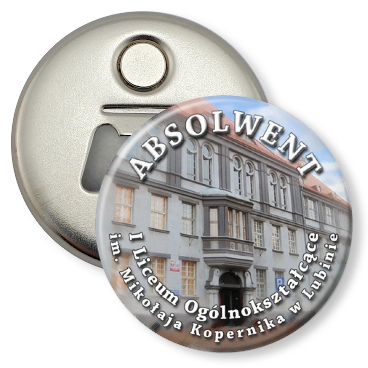 przypinka otwieracz-magnes Absolwenci LO1 Lubin