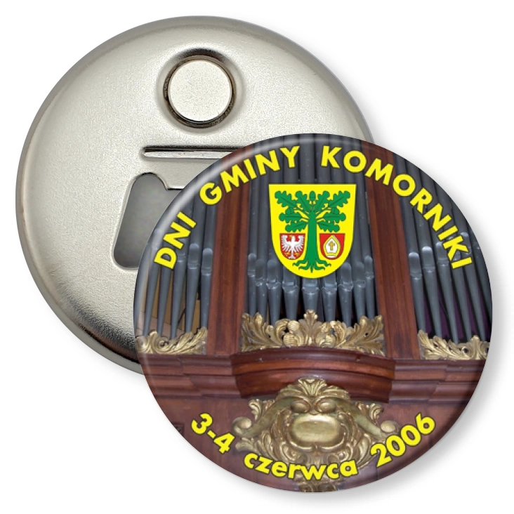 przypinka otwieracz-magnes Dni Gminy Komorniki