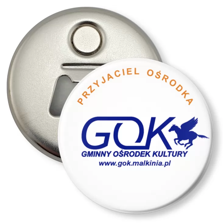 przypinka otwieracz-magnes GOK - przyjaciel ośrodka