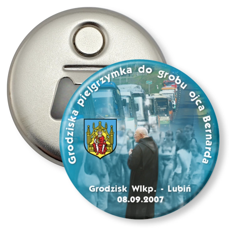 przypinka otwieracz-magnes Grodziska Pielgrzymka do grobu Św. Bernarda 2007