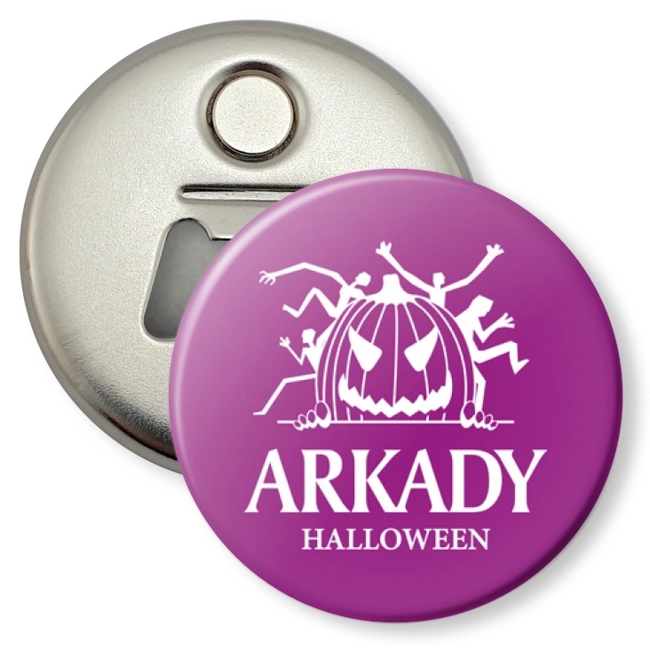 przypinka otwieracz-magnes Halloween violet