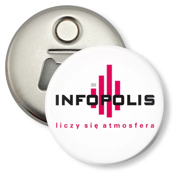 przypinka otwieracz-magnes Infopolis - liczy się atmosfera