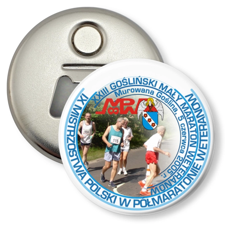 przypinka otwieracz-magnes IX Mistrzostwa Polski w Półmaratonie Weteranów