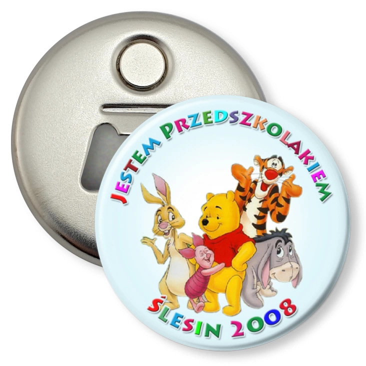 przypinka otwieracz-magnes Jestem Przedszkolakiem Ślesin 2008