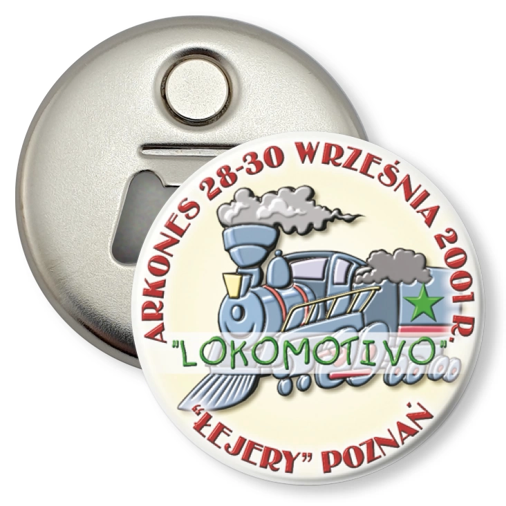 przypinka otwieracz-magnes LOKOMOTIVO Łejery Poznań 2001