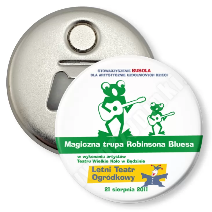 przypinka otwieracz-magnes Magiczna trupa Robinsona Bluesa