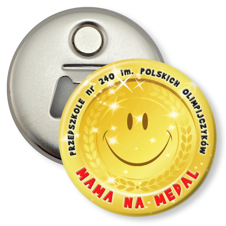 przypinka otwieracz-magnes Mama na medal