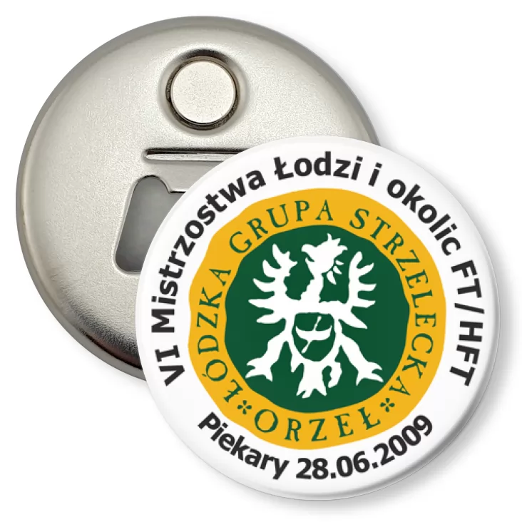 przypinka otwieracz-magnes Mistrzostwa Łodzi i Okolic