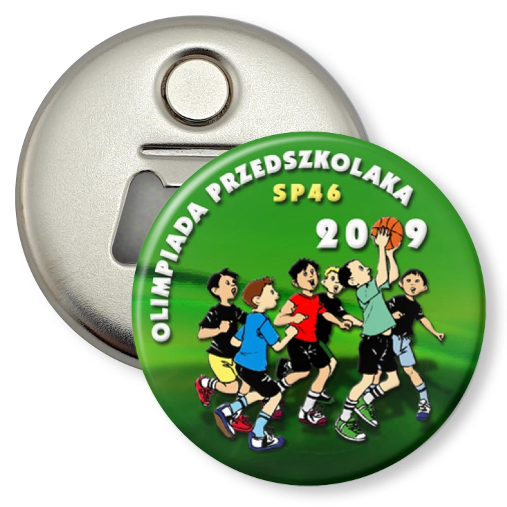 przypinka otwieracz-magnes Olimpiada Przedszkolaka