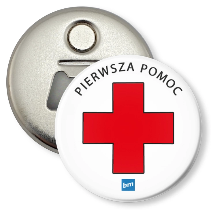 przypinka otwieracz-magnes Pierwsza pomoc