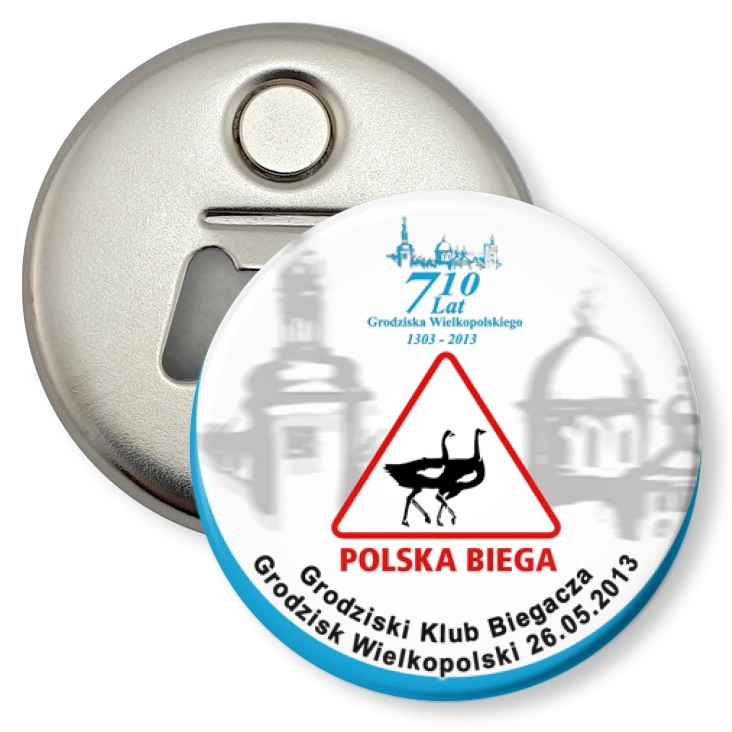 przypinka otwieracz-magnes Polska Biega 2013