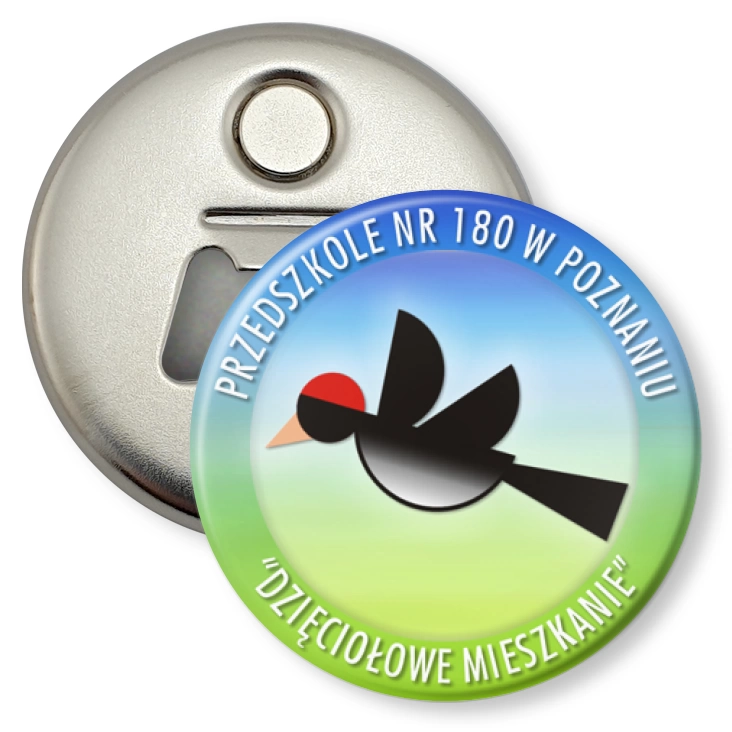 przypinka otwieracz-magnes Przedszkole nr 180 w Poznaniu