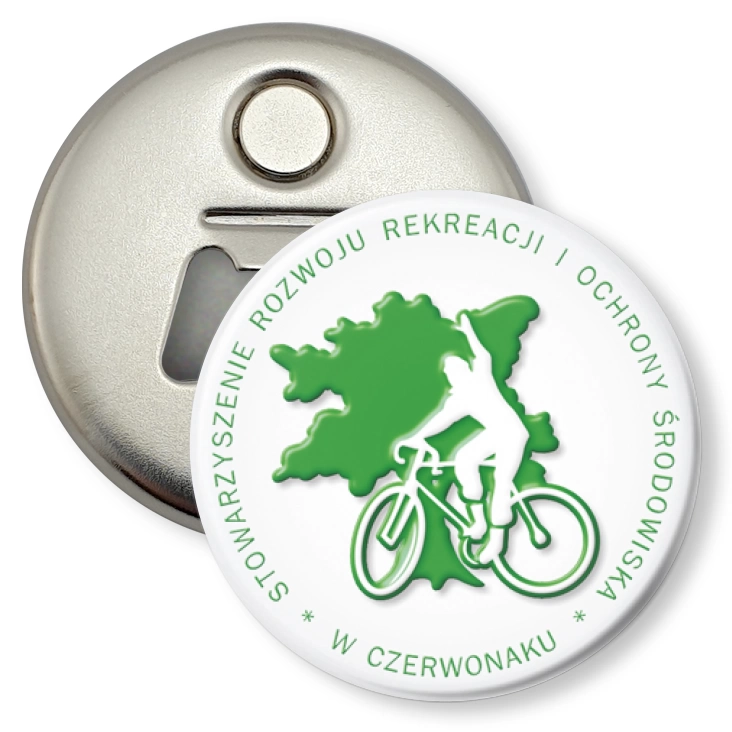 przypinka otwieracz-magnes Stowarzyszenie Rozwoju Rekreacji i Ochrony Środowiska w Czerwonaku