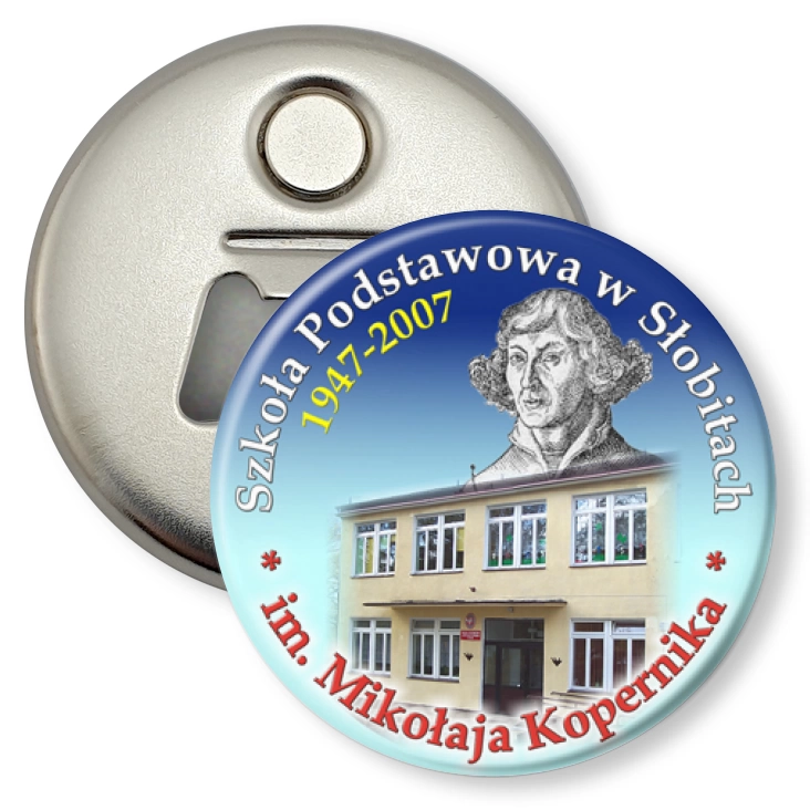 przypinka otwieracz-magnes Szkoła Podstawowa w Słobitach