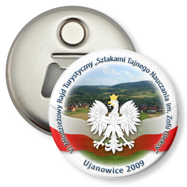 przypinka otwieracz-magnes Szlakami Tajnego Nauczania im. Zofii Oleksy