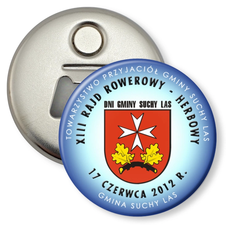 przypinka otwieracz-magnes XIII Rajd Rowerowy Herbowy - Suchy Las 2012