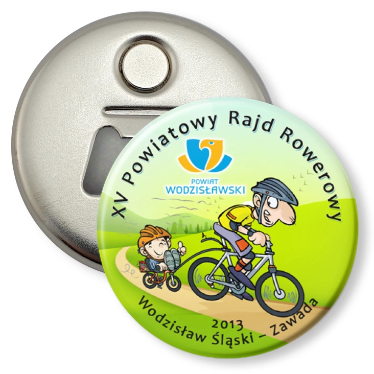przypinka otwieracz-magnes XV Powiatowy Rajd Rowerowy