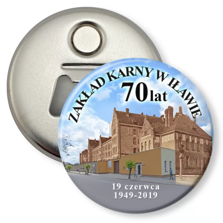 przypinka otwieracz-magnes 70 lat Zakładu Karnego w Iławie