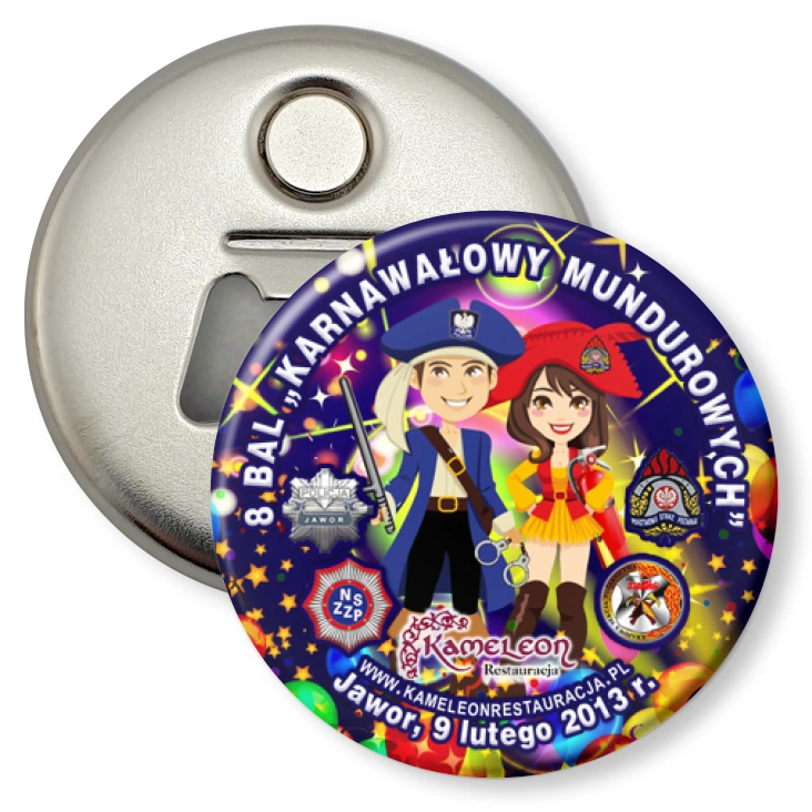 przypinka otwieracz-magnes 8 Bal Karnawałowy Mundurowych