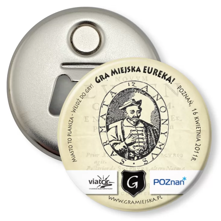 przypinka otwieracz-magnes Gra Miejska - Eureka!