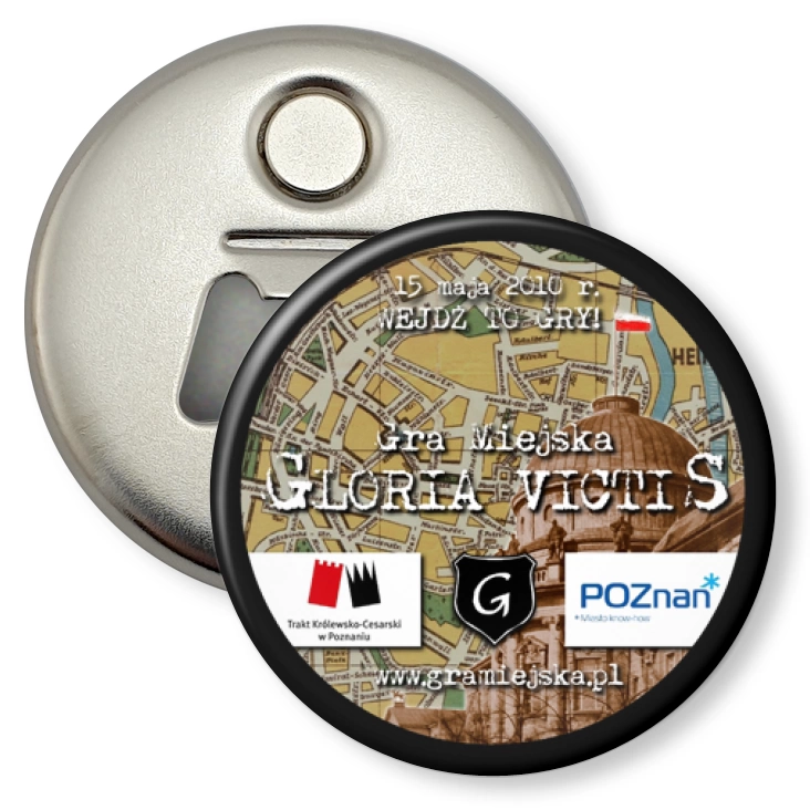 przypinka otwieracz-magnes Gra Miejska Poznań - 15 maja