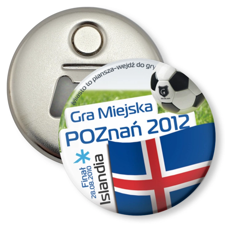 przypinka otwieracz-magnes Gra Miejska - Poznań 2012 - Islandia