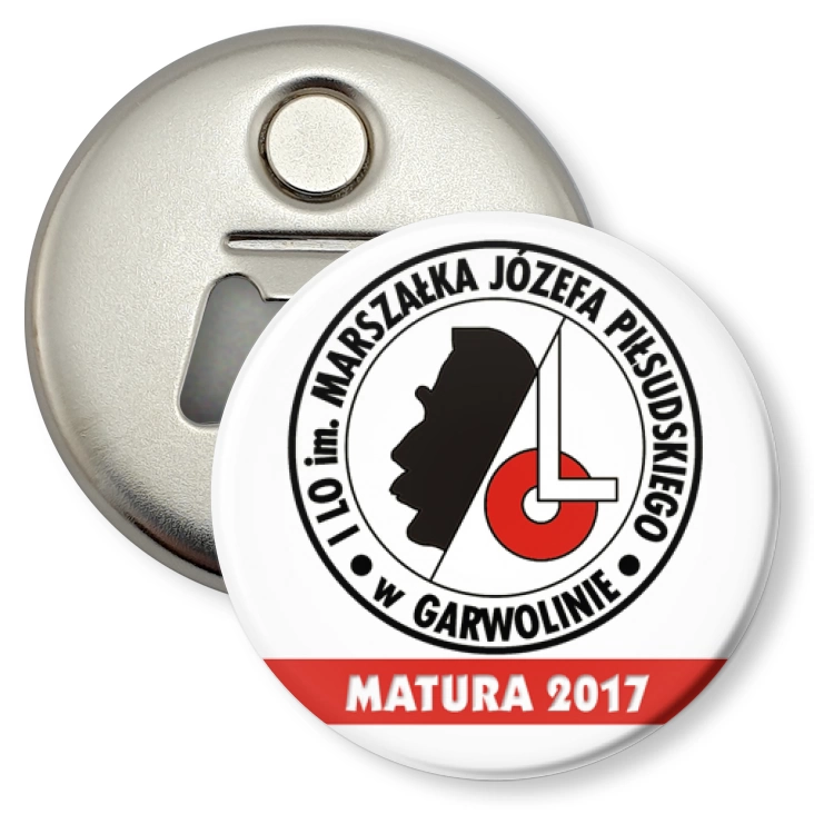 przypinka otwieracz-magnes I LO w Garwolinie