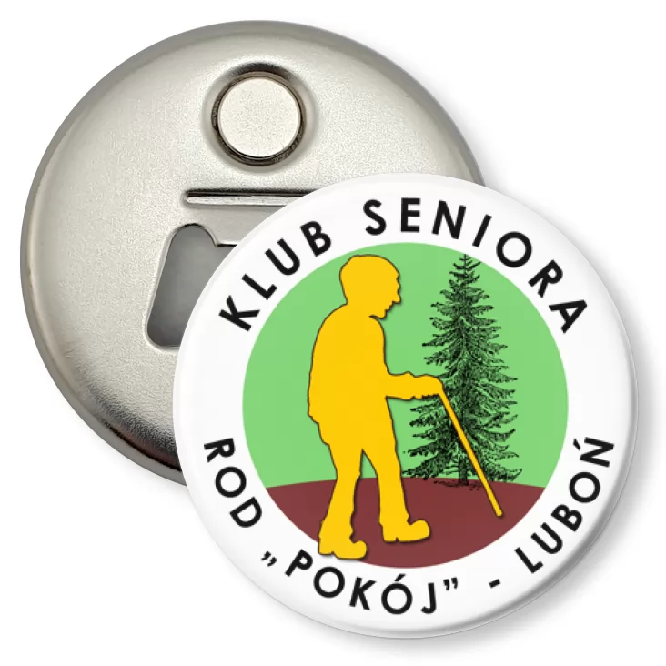 przypinka otwieracz-magnes Klub Seniora Luboń