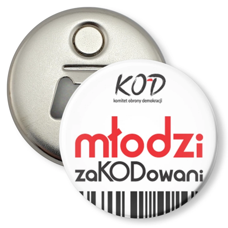 przypinka otwieracz-magnes KOD Młodzi zaKODowani