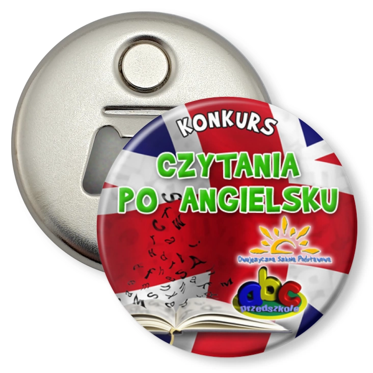 przypinka otwieracz-magnes Konkurs czytania po angielsku
