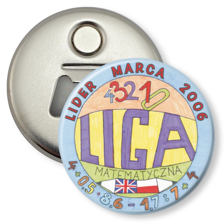 przypinka otwieracz-magnes Liga matematyczna - lider marca 2006