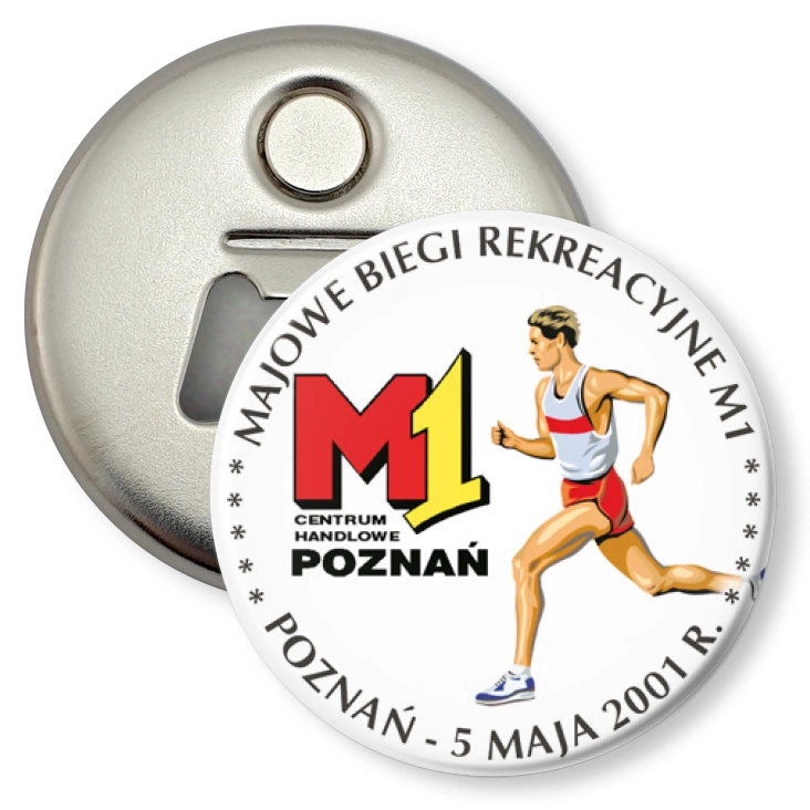 przypinka otwieracz-magnes Majowe Biegi Rekreacyjne M1 2001