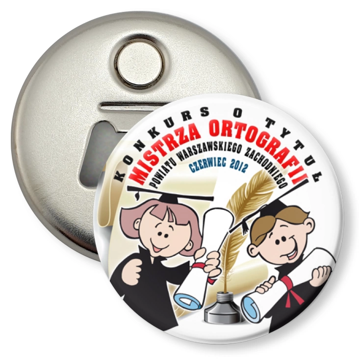 przypinka otwieracz-magnes Mistrz Ortografii