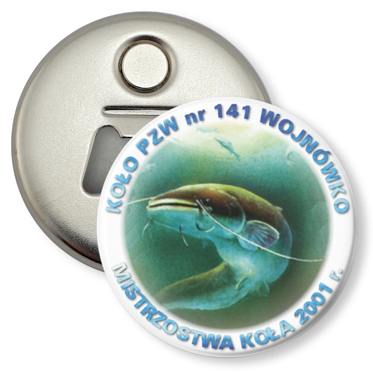 przypinka otwieracz-magnes Mistrzostwa Koła PZW nr 141 - 2001 r.