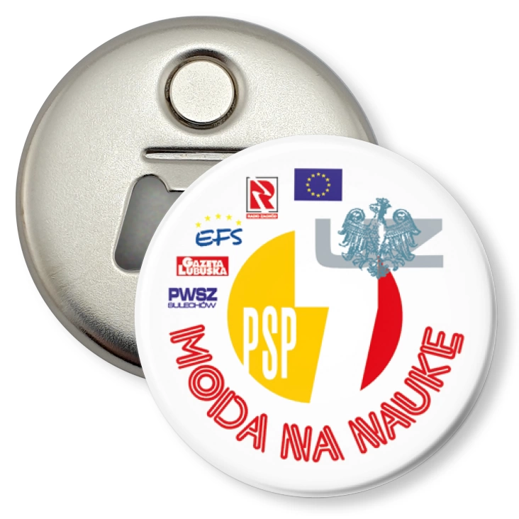 przypinka otwieracz-magnes Moda na naukę - PSP nr 7 w Świebodzinie