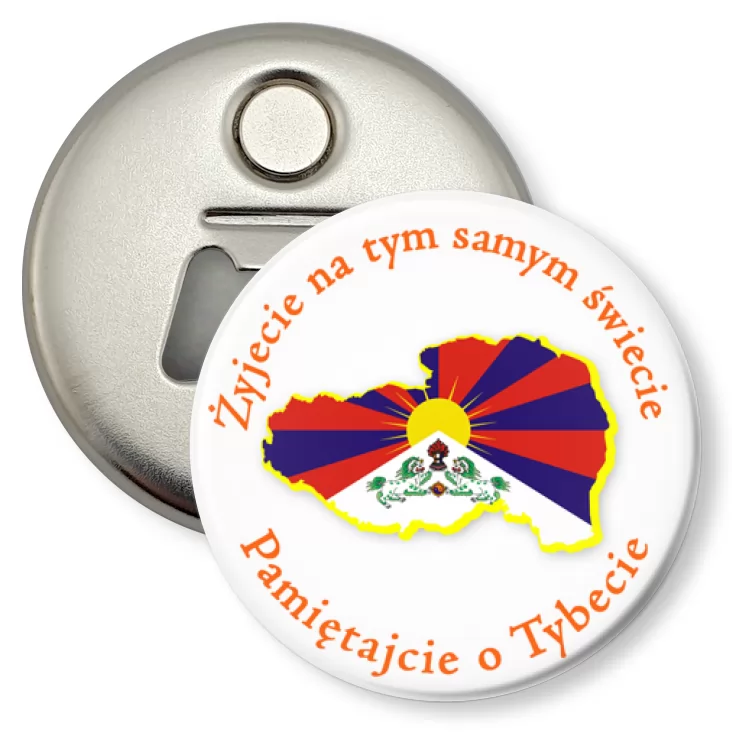 przypinka otwieracz-magnes Pamiętajcie o Tybecie