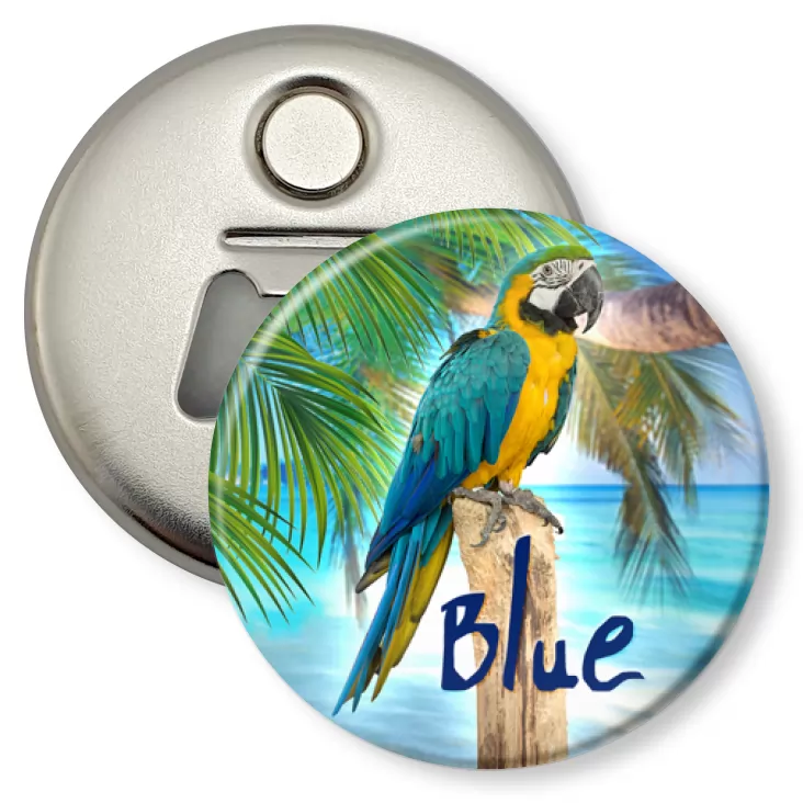 przypinka otwieracz-magnes Papugarnia Carmen - Blue