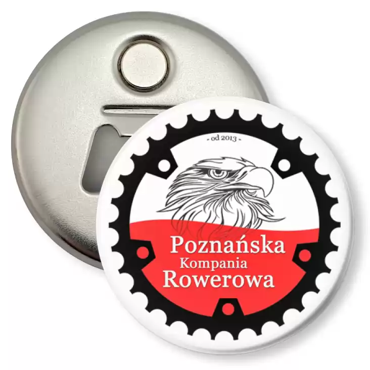 przypinka otwieracz-magnes Poznańska Kompania Rowerowa