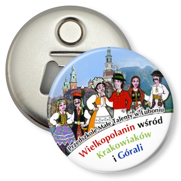 przypinka otwieracz-magnes Przedszkole Małe Talenty w Luboniu
