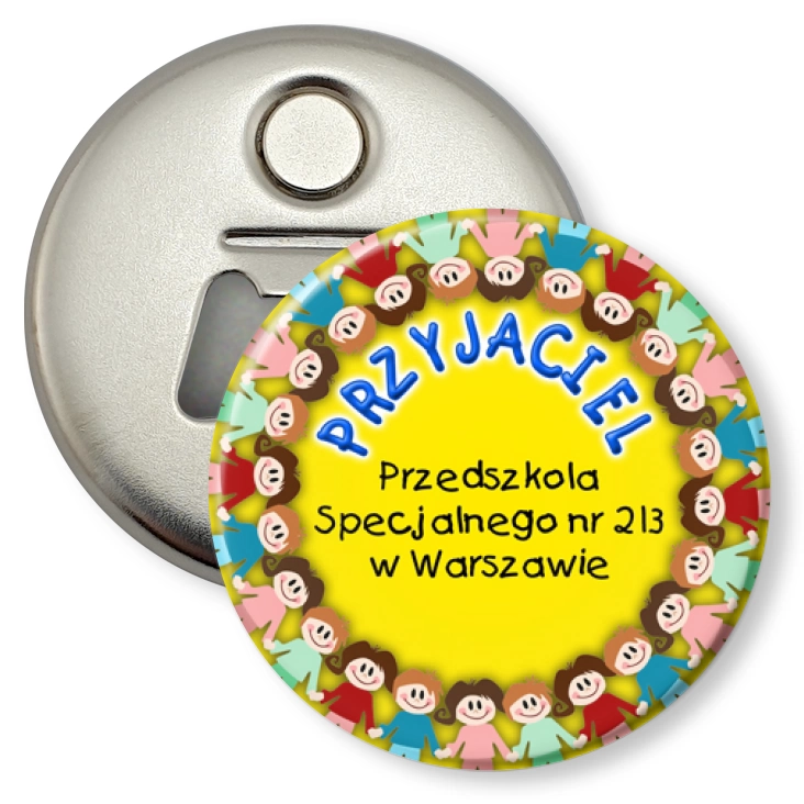 przypinka otwieracz-magnes Przedszkole nr 213 w Warszawie