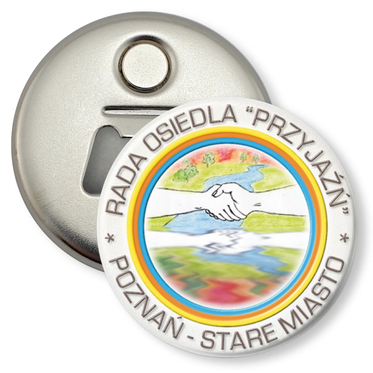 przypinka otwieracz-magnes Rada Osiedla Przyjaźń
